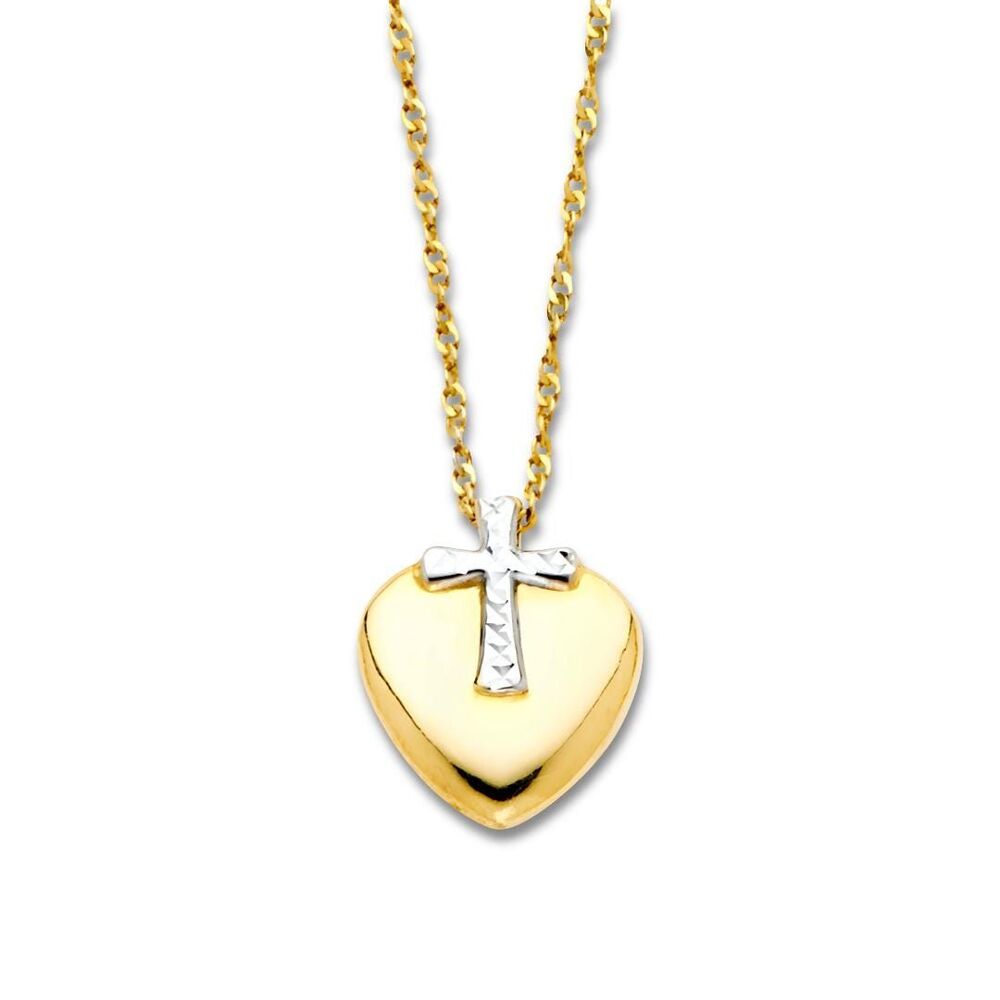 14K Two-Tone Gold Cross & Heart Necklace By Tehrani Jewelry
